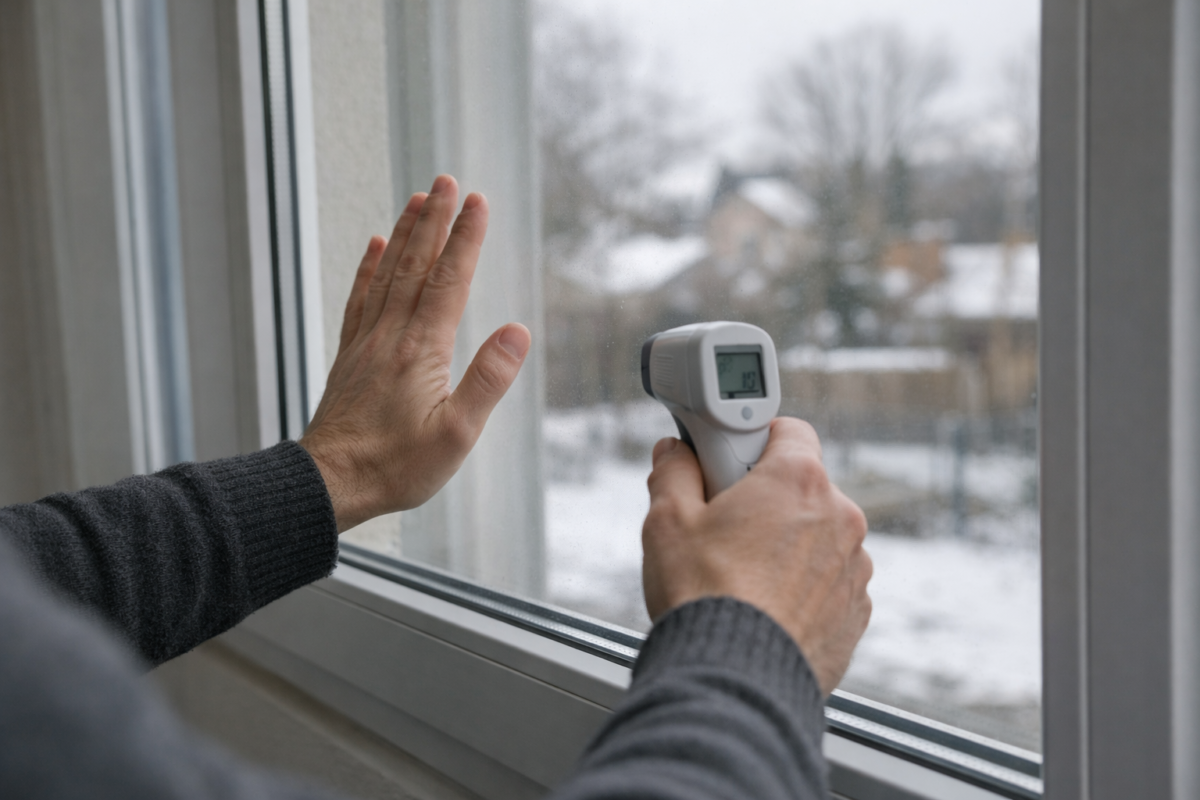 Inspection détaillée d'un double vitrage de qualité montrant les caractéristiques techniques à vérifier